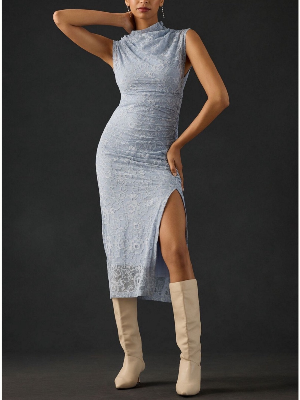 Anthropologie Maya Ruched Cowl Neck Lace Dress